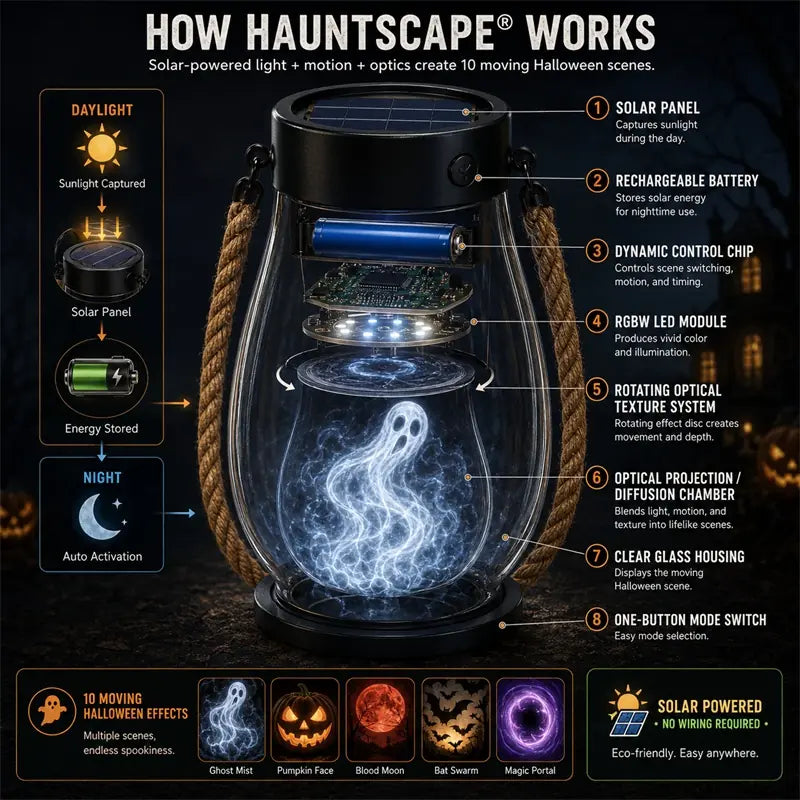 🔥Halloween Különleges Akció! 🎃 | 💡👻HauntScape® 10 az 1-ben Lenyűgöző Halloweeni Lámpás, Automatikus Bekapcsolás Szürkületkor🔥