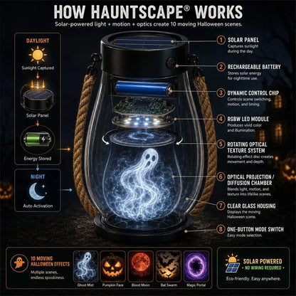 🔥Halloween Különleges Akció! 🎃 | 💡👻HauntScape® 10 az 1-ben Lenyűgöző Halloweeni Lámpás, Automatikus Bekapcsolás Szürkületkor🔥
