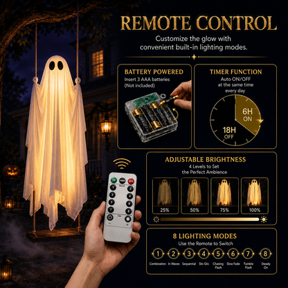 | Óriási Akció 60% KEDVEZMÉNY |🔥👻LED Lengő Szellem Halloweeni Dekoráció — Ragyogó, Kísérteties és Tökéletes az Elátkozott Udvari Díszítéshez
