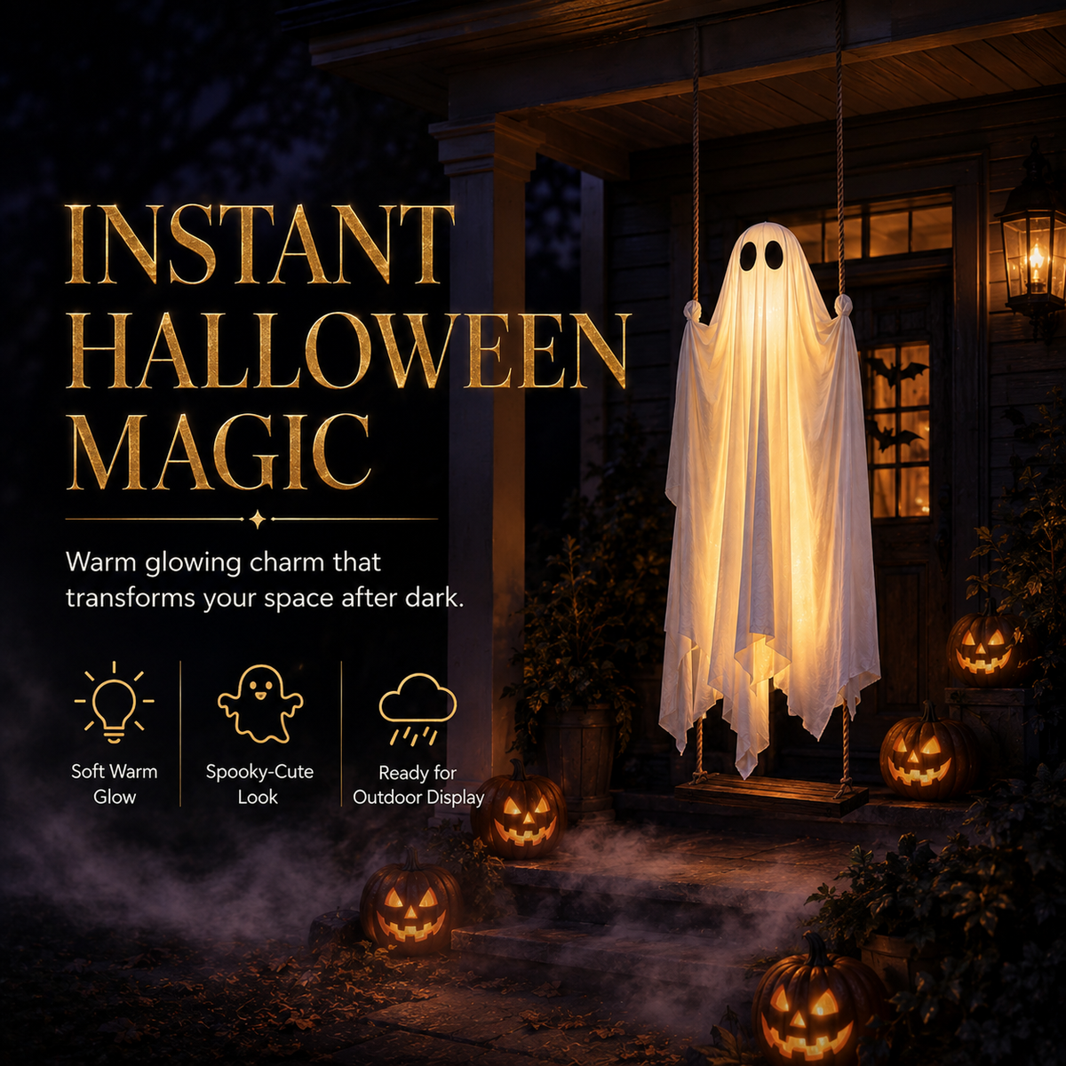 | Óriási Akció 60% KEDVEZMÉNY |🔥👻LED Lengő Szellem Halloweeni Dekoráció — Ragyogó, Kísérteties és Tökéletes az Elátkozott Udvari Díszítéshez