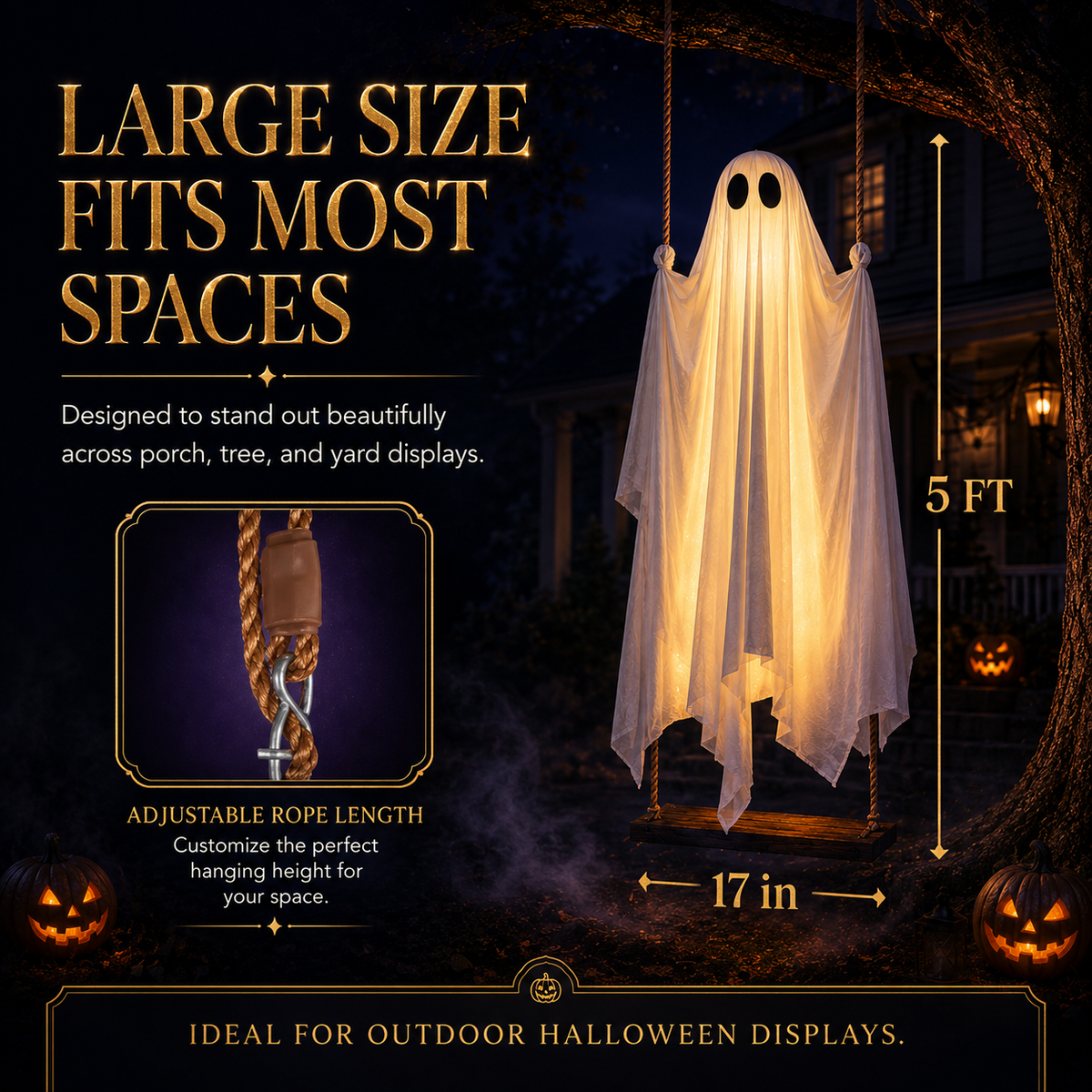 | Óriási Akció 60% KEDVEZMÉNY |🔥👻LED Lengő Szellem Halloweeni Dekoráció — Ragyogó, Kísérteties és Tökéletes az Elátkozott Udvari Díszítéshez