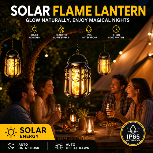 🏮50% OFF NOW! Solar Flickering Flame Lantern – IP65 Waterproof Auto On/Off, Realistic Warm Glow, Hanging Outdoor Solar Light for Patio Garden Pathway Decor