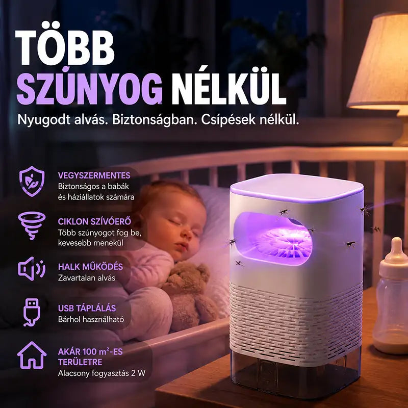 🦟 UV szúnyog- és rovarcsapda átlátszó gyűjtőtartállyal