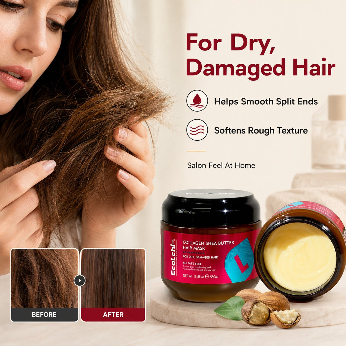 🔥 AKCIÓ: -70% CSAK MOST! | 🌿💇‍♀️ Regeneráló hajmaszk kollagénnel és shea vajjal