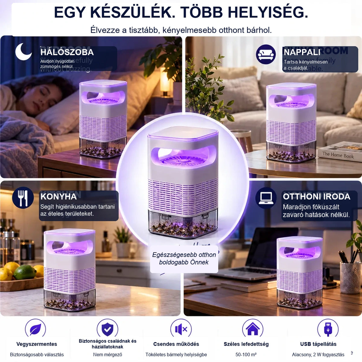🦟 UV szúnyog- és rovarcsapda átlátszó gyűjtőtartállyal