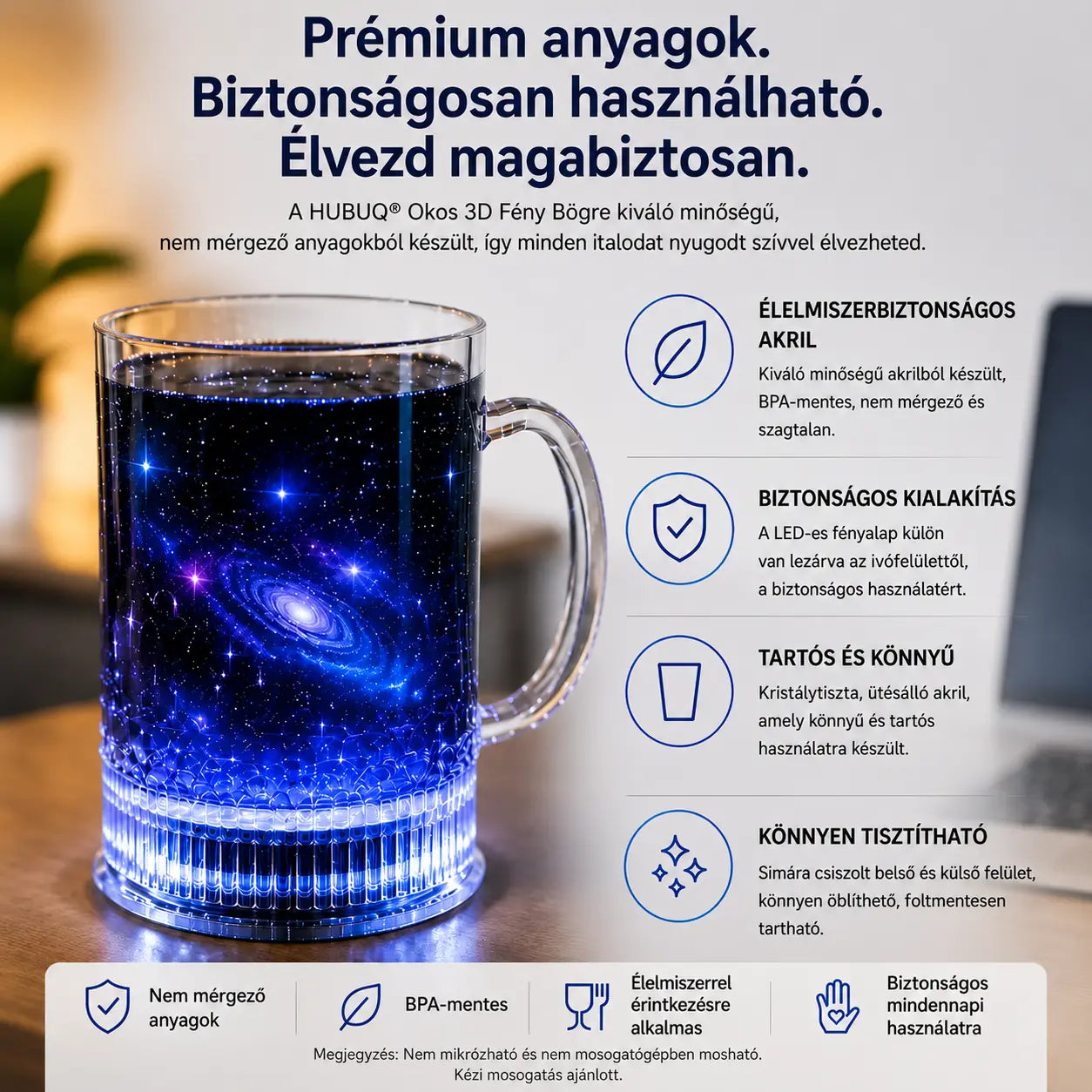 HUBUQ® 🪄 Intelligens világító akrilpohár
