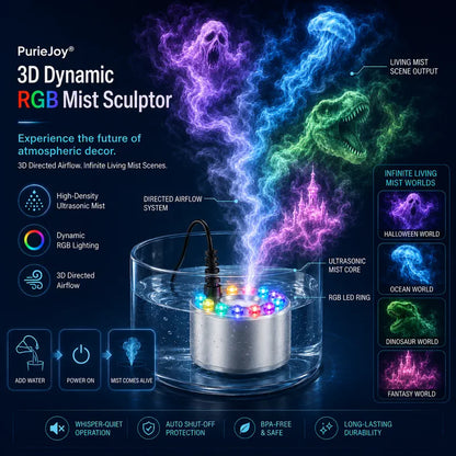 PurieJoy® 🪄🎃 3D dinamikus RGB ködszobrász — Változtasd a vizet életre kelő, színes köddé 👻