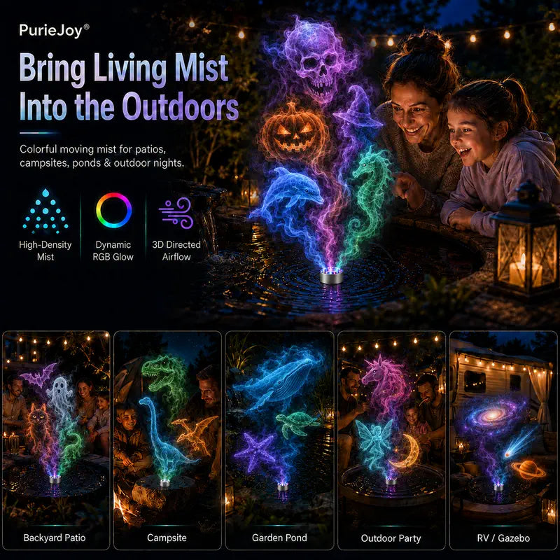 PurieJoy® 🪄🎃 3D dinamikus RGB ködszobrász — Változtasd a vizet életre kelő, színes köddé 👻