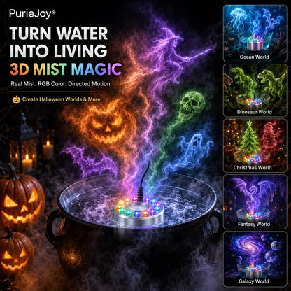 PurieJoy® 🪄🎃 3D dinamikus RGB ködszobrász — Változtasd a vizet életre kelő, színes köddé 👻