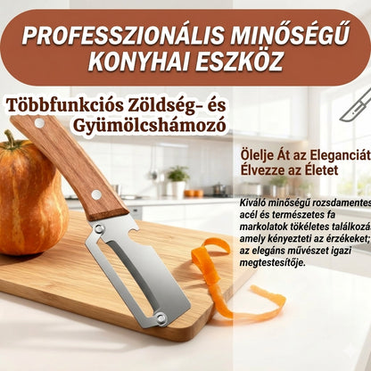 Anyák napi akció 💖 2 az 1-ben rozsdamentes acél zöldséghámozó fa nyéllel és sörnyitóval