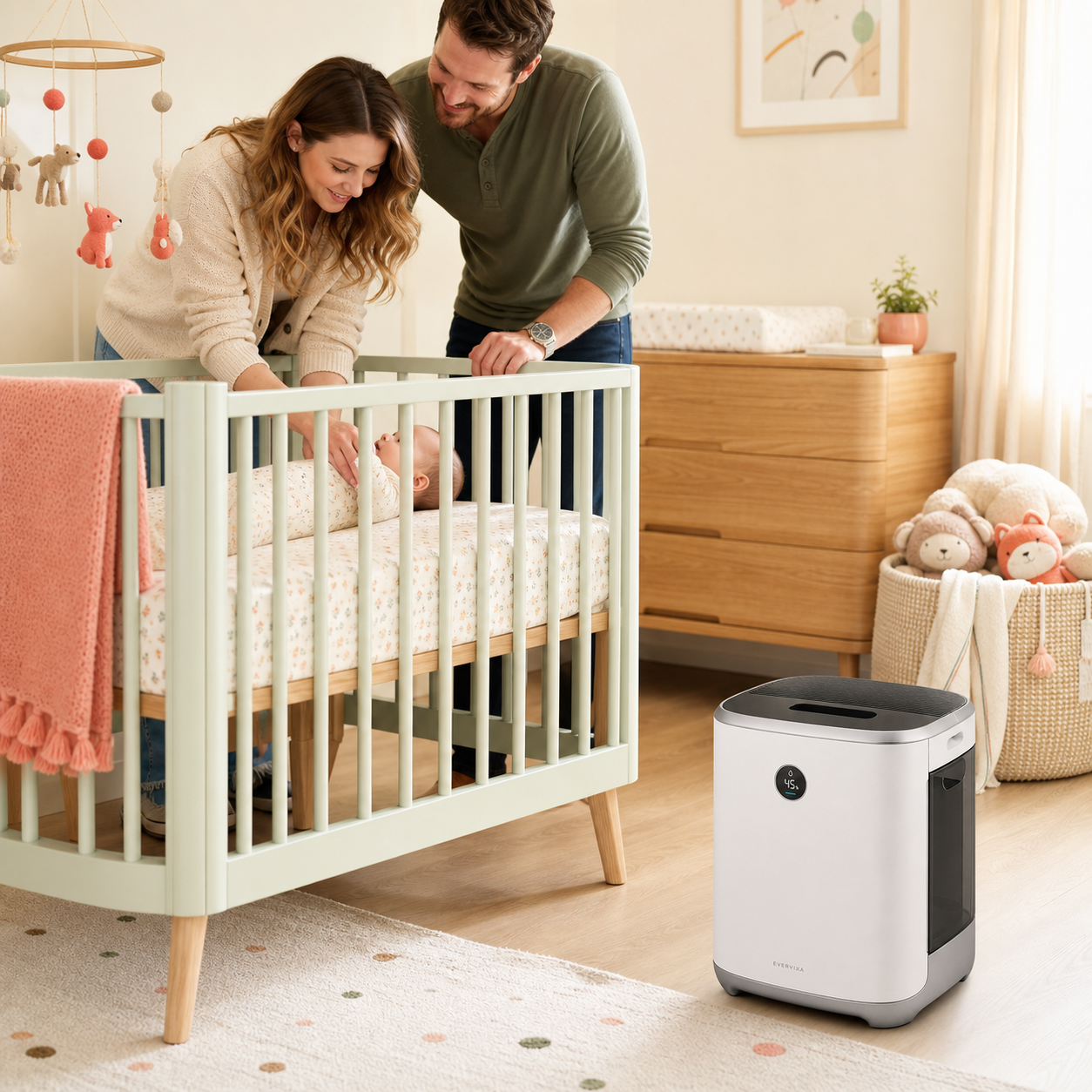 Parents using Evervixa in a warm nursery